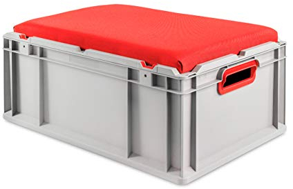aidB Eurobox NextGen Seat Box, rot, (600x400x265 mm), Griffe offen, Sitzbox mit Stauraum und abnehmbarem Kissen, 1St.