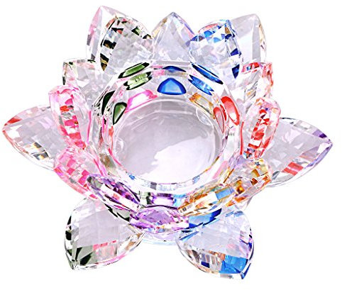 OwnMy Kristall-Lotus-Votivkerzen-Teelichthalter, Kerzenständer mit Geschenk-Box, 11,4 cm