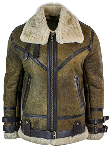 Infinity Leather Herren Lederjacke 100% Schaffell Echtleder Braun Creme Vintage Retro Design RAF Schafsleder Jacke
