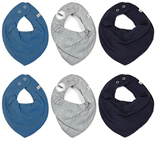 Pippi 6er Pack Baby Jungen Halstuch, Farbe: Blau, Grau und Dunkelblau, One Size