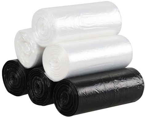 Oymlclivisa 15 L Plastic Bin Liners, Small Trash Bag, 180 Bags / 6 Rolls | Small Refuse Sack, Waste Paper Bin Bags, Clear & Black