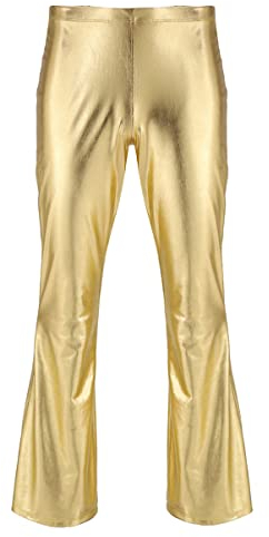Alvivi Herren Hosen Wetlook Tanz Latin Hose Vintage 70er Jahre Hippie Lederhose Schlaghose Glocken Hose Fasching Karneval Party Tanz Clubwear A Gold XXL