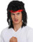 WIG ME UP - SARL001-P103 Perücke Stirnband Karneval Herren lang schwarz Vokuhila 80s Action-Star Kämpfer Kung-Fu