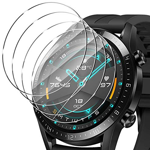 ELYCO [4 Pièces pour Huawei Watch GT 2 46mm/GT 3 46mm Verre Trempé, 9H Dureté sans Bulles Protection écran Anti-Huile/Anti-Rayures Protecteur D'écran Film pour Huawei Watch GT 2 46mm/GT3 46mm