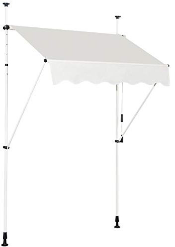 COSTWAY Store Banne Manuel Rétractable de 1,5 x 1,25M avec Manivelle Hauteur Réglable 200-300CM, Auvent de Terrasse en Aluminium Tissu Oxford Imperméable Anti UV, pour Blacon et Porte (Beige)