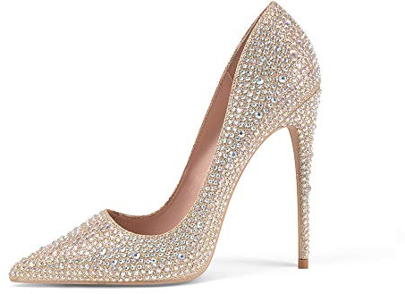 Zhabtuc Scarpe Tacco a Spillo con Strass Donna, Sexy Brillantini Scarpe Décolleté 12cm Paillettes Tacchi Alti Classici a Punta Oro Taglia 38 EU (8 US)