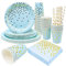 AMJKEJI 80 Pcs Blue & Gold Polka Dot Party Tableware Set, 20 Guests, Paper Plates, Cups, Straws & Napkins, Perfect for Birthdays, Weddings, Christmas