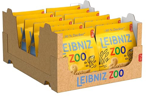 LEIBNIZ ZOO -30 % Zucker, 12er Pack, Butterkekse mit Motiven aus der Tierwelt, knusprige Kekse mit weniger Zucker, Großpackung als Vorrat oder zum Verkauf (12 x 125 g)