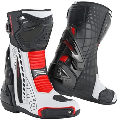 Bogotto Donington Motorradstiefel, weiß/schwarz/rot, 40