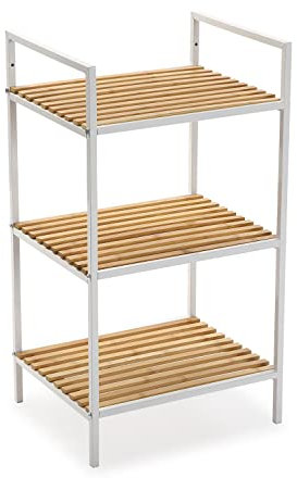 Versa Étagère Blanche de Style Rustique, Dimensions (H x L x L) 70,0 x 32,5 x 39,0 cm, Bambou, métal, Couleur Blanche