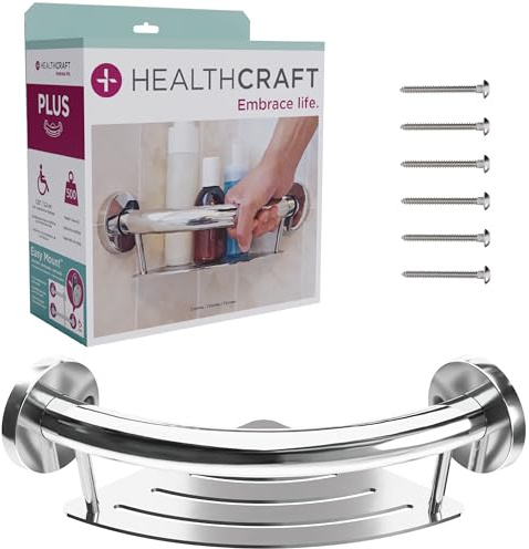 HEALTHCRAFT Plus Series Étagère d'angle pour baignoire et douche, sécurité de douche et salle de bain, en acier inoxydable, montage mural robuste pour personnes âgées, personnes âgées ou