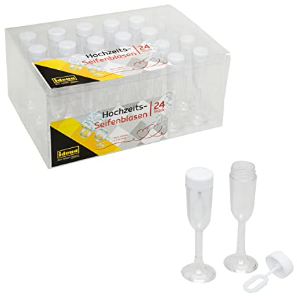 Idena 39143 - Seifenblasen-Set Sektgläser, 24 Stück, je 5 ml, 9 cm, Hochzeit, Brautpaar, Fotoshooting, Spalierstehen, Valentinstag