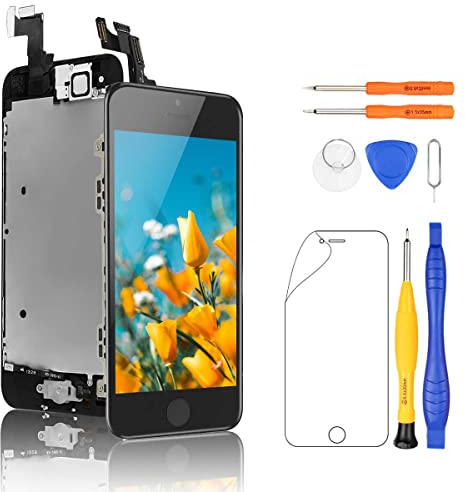 Yodoit Ersatzbildschirm für iPhone 5S/SE Display LCD mit Home-Button, (4 Zoll) Touch-Digitizer und Frontkamera, Hörmuschel-Lautsprecher, mit Reparaturwerkzeug-Set