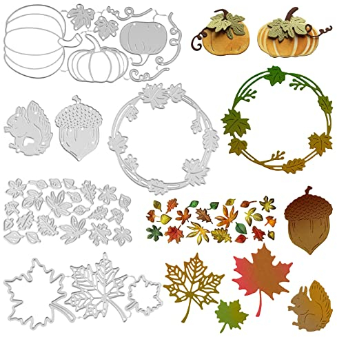 Stanzschablonen Herbst Set mit Kürbis, Herbstblättern, Ahornblatt etc. Motiven - Herbst Stanzformen Schablone für Scrapbooking, DIY-Karten, Herbstfest und Erntedankfest Deko zum Basteln usw.