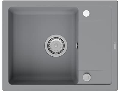 GRANMASTER Smart Spülbecken Küche - mit 1 Becken - Granitspüle mit Siphon Waschbecken Küche - Einbauspüle Arbeitsplatte Küchenspüle 67x44x16,4 cm Spüle Titan mit Abtropffläche
