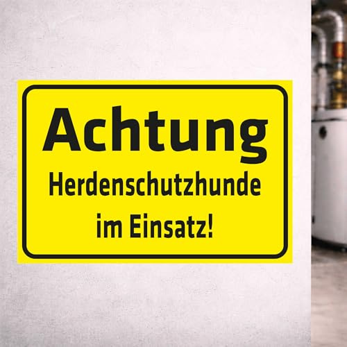 INDIGOS UG - Schild Warnung - Achtung - Herdenschutzhunde im Einsatz! - 200x150 mm - Hinweisschild Warnschild Sicherheitsschild - Aluverbundplatte 3 mm - für Innen und Außen