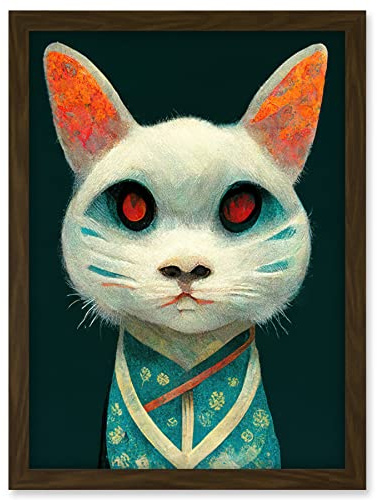 Doppelganger33 LTD Nihonga Kimono Cat Japanese Illustration Artwork Framed Wall Art Print A4