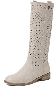 QUEEN HELENA Stivali Traforati Semplici Classici con Tacco Basso Donna X28-106 (Beige, Sistema Taglie Calzature EU, Adulto, Donna, Numero, Media, 41)
