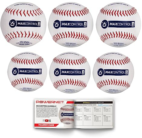 PowerNet MaxControl Baseballs | 6 Baseballs im Lieferumfang enthalten | Pitch Trainer | Verbesserung der Befehlsfähigkeit | Echtes Leder | Perfekt für Trainer und Teams