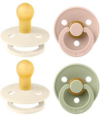 BIBS Colour Schnuller 4er-Pack, BPA-frei, Kirschform Nippel. Naturkautschuk/Latex, Hergestellt in Dänemark. 0-6 Monate (4er Pack), Ivory Mix