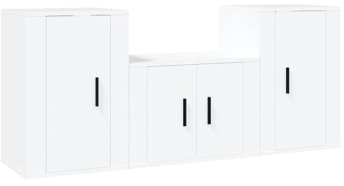 vidaXL TV Schrank Set 3-TLG., Wohnwand Wohnzimmer, Schrankwand Anbauwand mit Stauraum, Lowboard Fernsehtisch Wandmontage, Weiß Holzwerkstoff