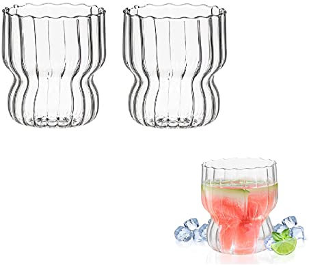 Latte Macchiato Gläser Espressotassen Glas Set 400ml Cappuccino Gläser Kaffeegläser Ripple Saftgläser aus Borosilikatglas Dessertgläser Teegläser für Cappuccino,Tee,EIS,Eistee,Iced Milch,Saft,Bier