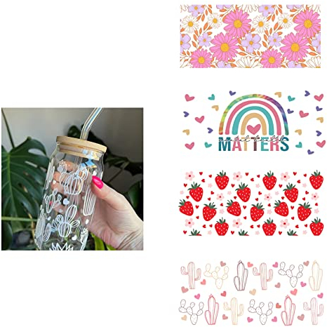 KRUI UV DTF Verpackung Tasse und Glas DIY Wasserdichte Schöne Blume Kleber Klar Glas Flasche Schreibwaren, uv Dtf Cup Transfers, diy Reisebecher