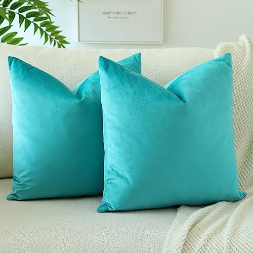 JOTOM Samt Kissenbezug Kissenhülle Sofakissen Dekokissen Kissenbezüge für Sofa Wohnzimmer Schlafzimmer 2er Set 40x40 cm Türkis
