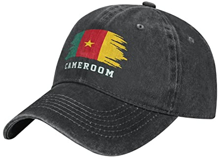 BAAROO Casquette de baseball camerounaise en denim délavé drapeau camerounais hommes noir vintage coton chapeau unisexe papa camionneur chapeaux femmes, #667, taille unique-M