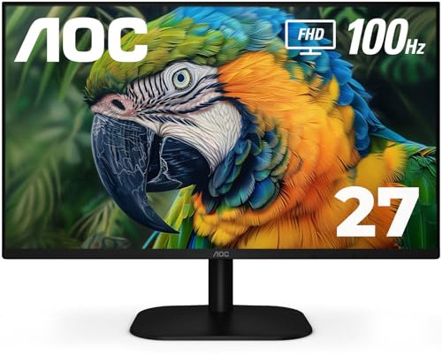 AOC 27B2H2 27” Frameless IPS Monitor, FHD 1920x1080, 100Hz, 101% sRGB, for Home and Office, HDMI and VGA Input, Low Blue Mode, VESA Compatible,Black