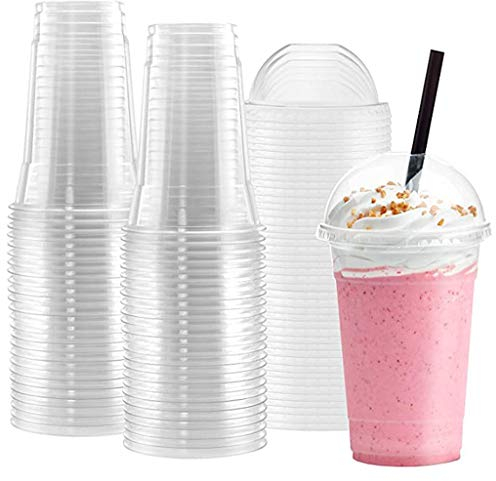 Smoothie Becher,100 Stk.450 ml plastikbecher slush becher bubble tea trinkbecher mit deckel einweg ideal für bubble tea becher slush eis becher slush becher set