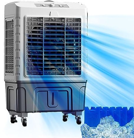 WOLWES Enfriador de Aire Portatil, Ventilador Aire Frio, Climatizador Evaporativo, 3 Velocidades, Tanque de Agua de 55 L, Volumen de Suministro de Aire de 6000 m³/h