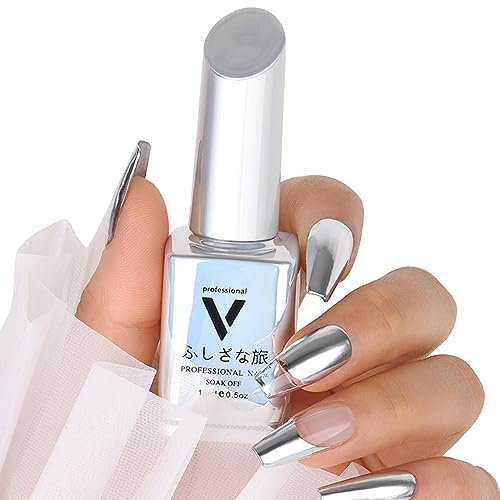 Silver Gel Polish | Holographic Chrome Gel Nail Polish - 3D Metal Nail Gel, 15ml Quick Drying Liquid Chrome Gel Polish, UV Gel Nail Art for Salon and At Home Use Goowafur