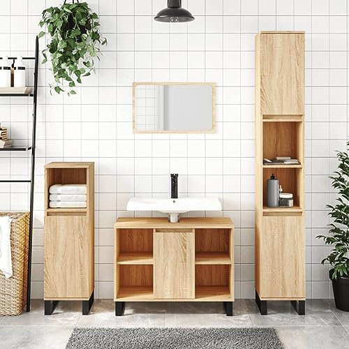 JUNZAI Mueble de baño Madera de ingeniería Roble Sonoma 80x33x60 cm, Muebles para Baño, Muebles para Lavabo, Armario Baño, Baños Muebles Completo, Conjunto Baño Lavabo - 831631