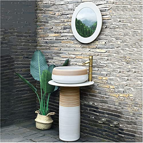 Vanity Unit with Basin,Bathroom Basin Sink with Full Pedestal, Free Standing Vanity Basin, Kaolin Clay Pedestal Sink, Pedestal ?Bathroom Sink, Vessel Sink Combo Toilets Basins Hand
