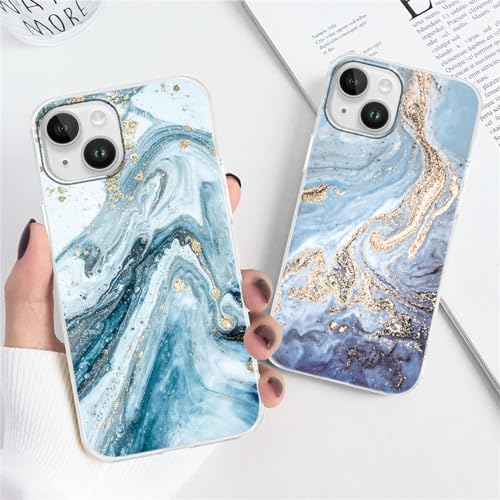 Xylota 2 Stück Handyhülle für iPhone 14/iPhone 13 6,1 Hülle, Durchsichtig Aesthetic Marmor Muster Case, Transparent Weich Silikon Dünn TPU Stoßfeste Kratzfest Schutzhülle Frauen Mädchen Mode Cover,01