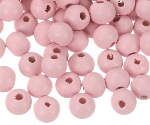 QUARKZMAN 300Pcs Perles en Bois Naturelles Colorées de 8 mm, Perles en Bois Rondes À Trou Large Et Colorées pour L'Artisanat Diy, Fabrication de Bijoux, Bracelets (Rose).