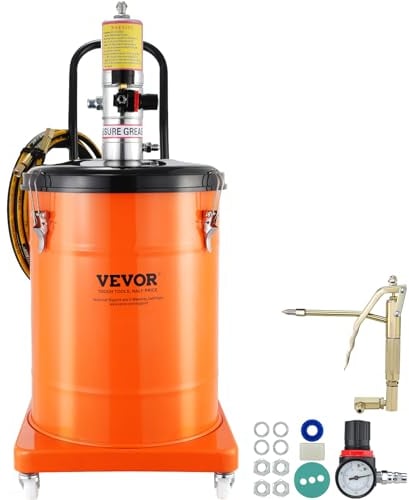 VEVOR Pompa per Grasso Pneumatica Rapporto Pressione 50:1 Pompa per Secchio Grasso Pneumatica da 40 Litri Pistola per Grasso Pompa per Grasso Portatile Ruote Tubo 4m Ugello 360° Raccordo NPT Standard