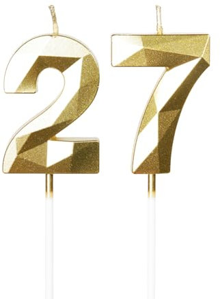 Yiran Velas de cumpleaños número 27, velas doradas con el número 27, decoraciones para tartas para fiestas de cumpleaños, suministros de celebración de aniversario de boda