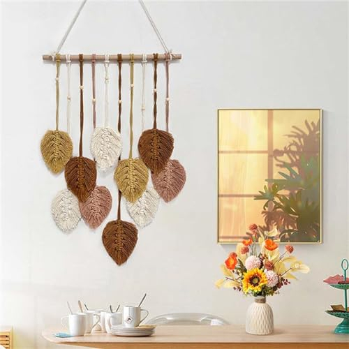 CULASIGN Makramee Wandbehang Wandteppich, Boho Blätter Handgewebt Boho Makramee Wandbehang Deko Blatt Feder Girlande Wanddeko für Wohnzimmer Schlafzimmer (Braun)
