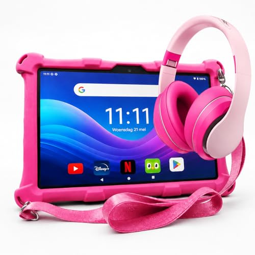 AngelTech Kinderpaket XL PRO II - Kindertablett XL PRO II + Kinder Kopfhörer - Kombipaket - 10 Zoll HD - 4 + 3 GB RAM - 128 GB ROM - Octa 8 Core (Kinderpaket Rosa)