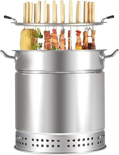 BESTXH Tragbarer Vertikaler Holzkohleraucher Grill Barrel Grill, AußEn Im Innenraum Camping Rauchloser Holzkohlegrill Grill BBQ,A