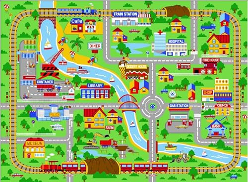 Capslpad Kinder Spielmatte 150x200cm rutschfest Stadtplan Spielplatz Teppich Waschbar Auto Spielmatten Kurzflor Stadtleben Lernen Bildungsbereich Teppich für Kinderzimmer Spielzimmer Dekor, Grün