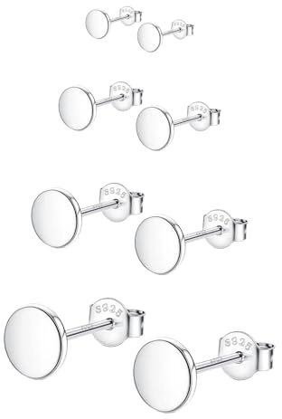 Hinvan 4 Paare 925 Sterling Silber Ohrringe Damen Gold Ohrstecker Silber 925 Klein Runde Ohrringe Gold Knorpel Tragus Ohrstecker Rund Flach Ohrringe Silber Ohrstecker für Damen Mädchen Herren