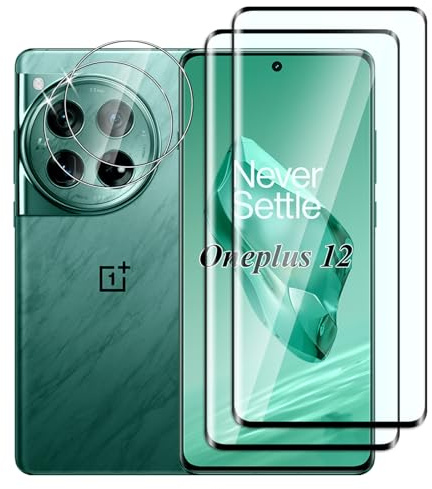 FWKDWHPH [2+2 Pièces Verre Trempé pour Oneplus 12 avec Caméra Arrière Protecteur,Anti-Rayures,9H Dureté,sans Bulles,3D Couverture Complète,HD Protection Décran pour Oneplus 12