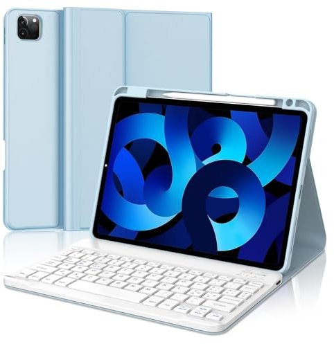 IVEOPPE Tastiera iPad Air 5 Generazione 2022, Tastiera iPad Air 4 Generazione 2020, Custodia Tastiera ipad pro 11 4/3/2/1 Generazione, Tastiera Bluetooth Wireless Layout Italiano, Blu cielo