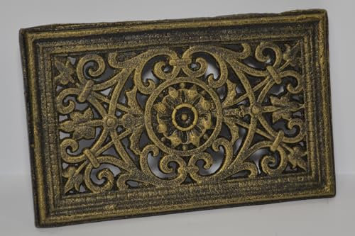 SEZAM Rejilla de Ventilación de Hierro Fundido 23 x 2,5 x 14,5 cm para Estufas de Azulejos, Leña y Chimeneas - Aire Caliente - OZ110 (Oro)