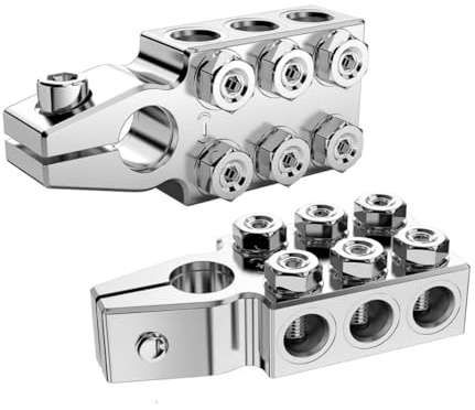 Battery Terminals Connectors, 12-Way Battery Terminal Clamps, 8AWG to 4/0(XL) AWG Battery Terminals Top Post, 2Pack Positive and Negative for SAE/DIN/EN Tapered Top Post