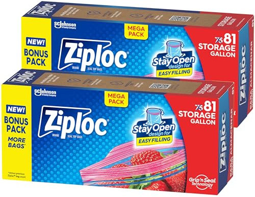 Ziploc Gallon Food Storage Bags, Stay Open Design with Stand-Up Bottom, Easy to Fill, 162 Count