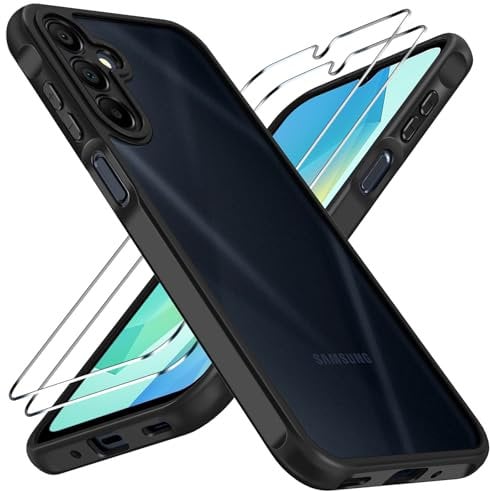 ivoler Hülle für Samsung Galaxy A16 4G / A16 5G mit 2 Stück Panzer Schutz Glas, [Militärstandard] Stoßfest [Kameraschutz] Handyhülle, Matt Durchscheinende Anti-Fingerabdruck Schutzhülle Case, Schwarz